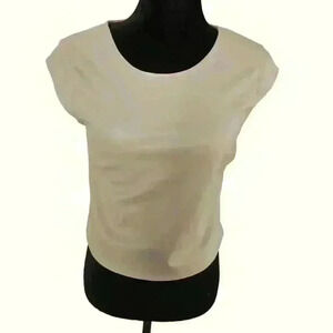 Sincerly Jules Women's Cream Faux Leather Cropped Cap Sleeve Top S